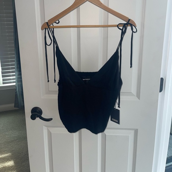 NEW Reformation Delilah Tie-Shoulder Top Rayon Viscose Linen Feel Strappy Sz 12 - Picture 3 of 10